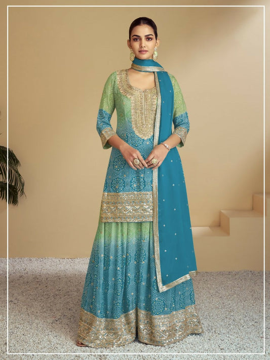 Vastranavya Bandhej Printed Chinon Chiffon Embroidered Sequins Pakistani Suit Grab2Buy Vastranavya Grab2Buy