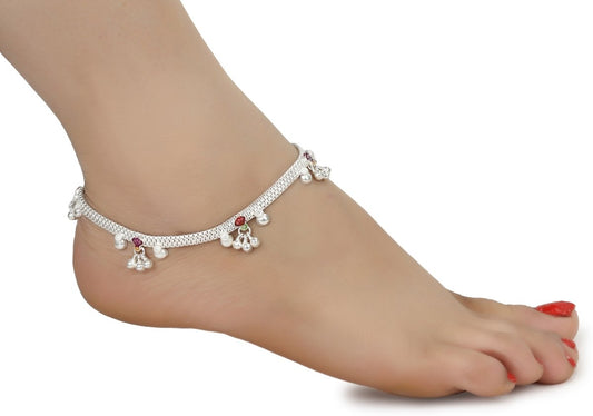 AanyaCentric Silver Plated White Metal Payal Indian Traditional Ethnic Fashion Imitation Jewellery Foot Chain Grab2Buy AanyaCentric Grab2Buy