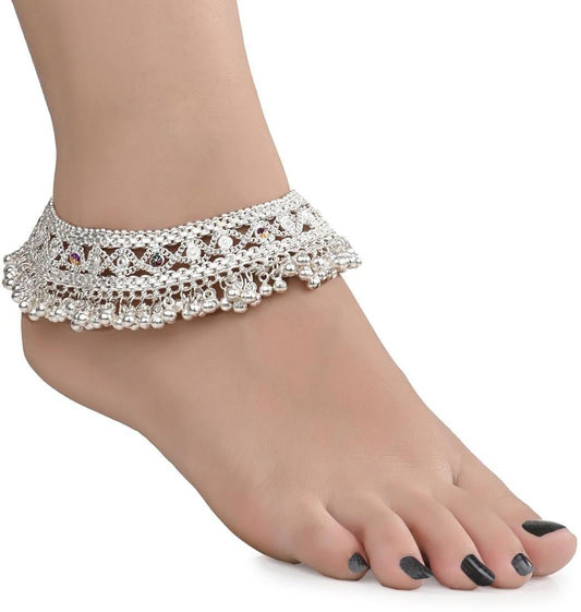 AanyaCentric Silver Plated White Metal Payal Indian Traditional Ethnic Fashion Imitation Jewellery Foot Chain Grab2Buy AanyaCentric Grab2Buy