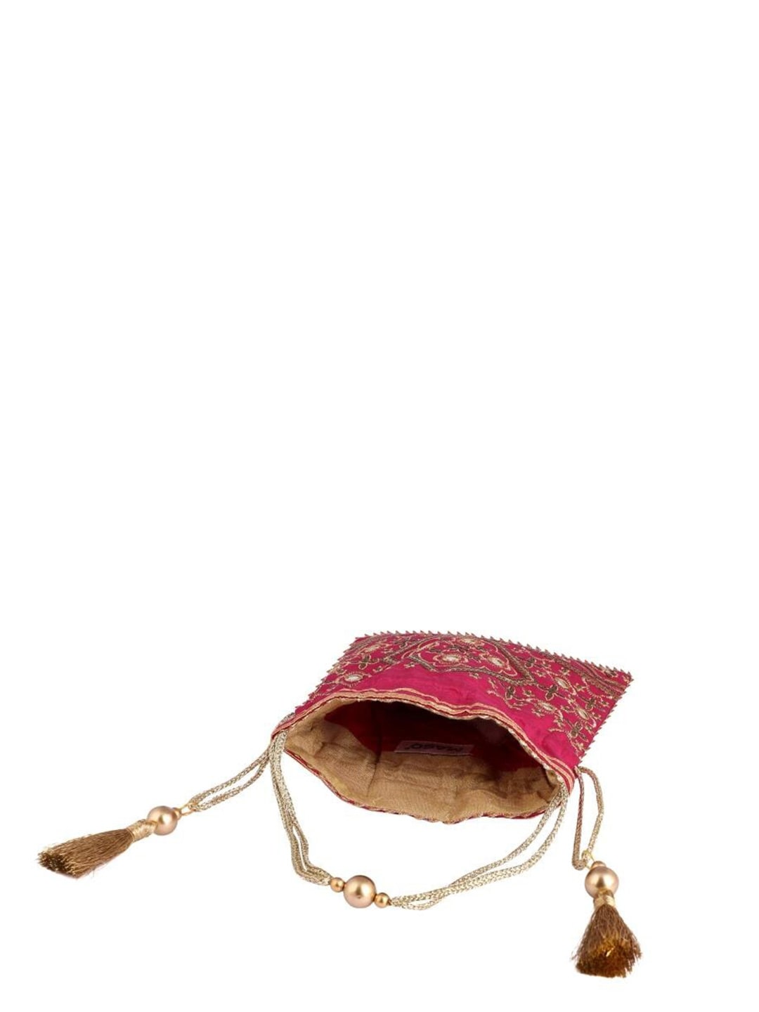 Masq Pink & Gold-Toned Embellished Embroidered Potli Clutch - Grab2buy