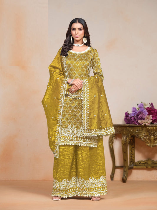 Anaita Mehendi Embroidered Gold Crush Salwar Suit