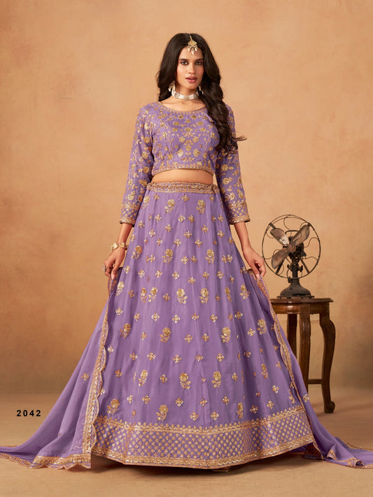 Anaita Lavender Organza Lehenga Choli With Heavy Embroidery Work