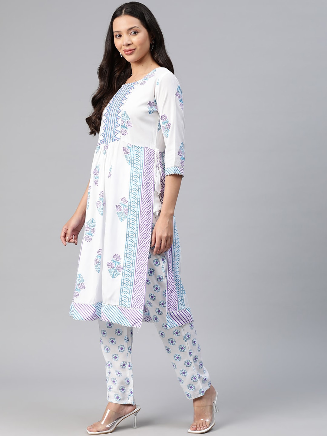 Kalini Ethnic Printed A-Line Kurta With Pyjamas - Grab2buy