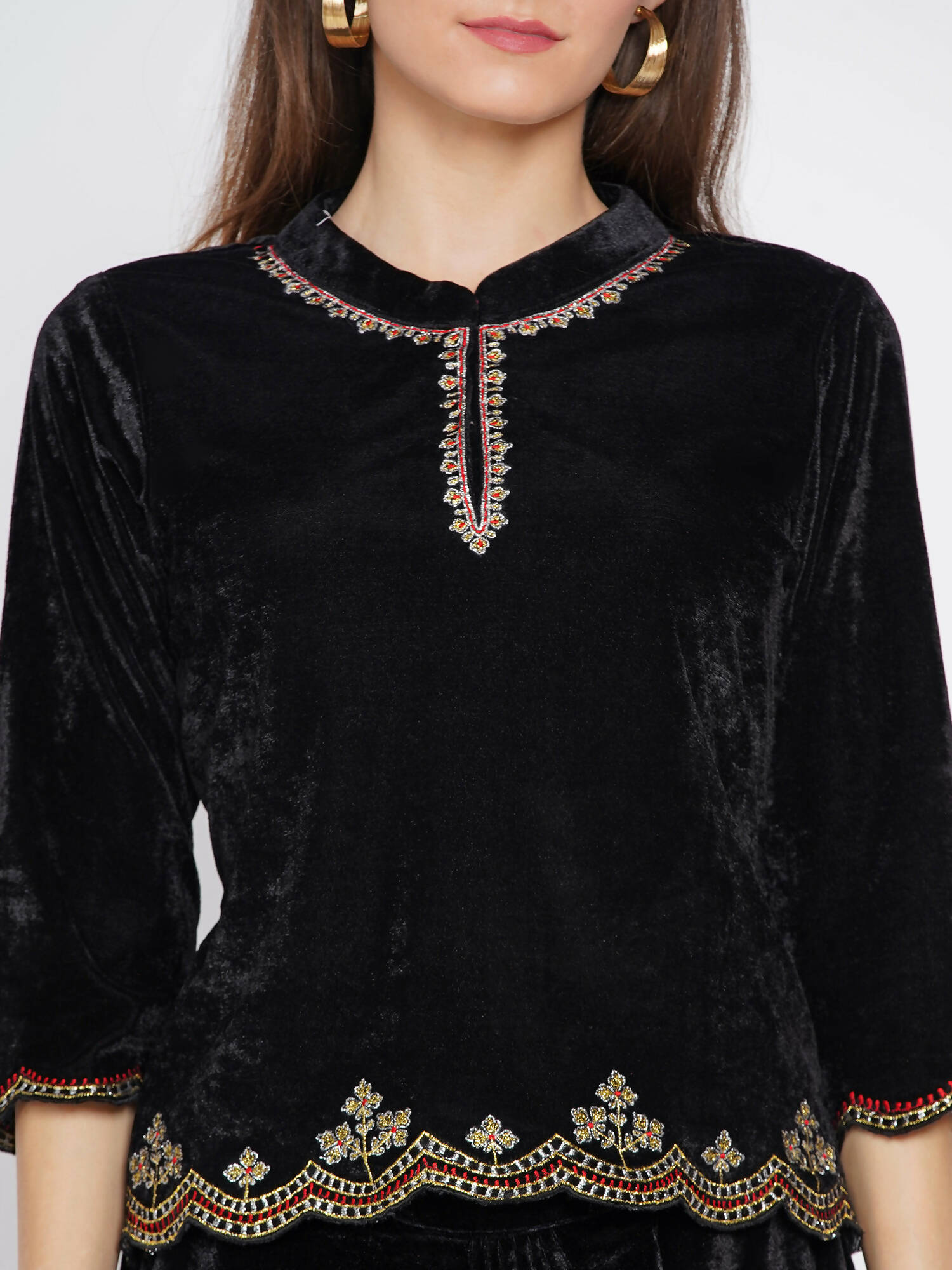 Women Republic Black Velvet Embroiderd Koti With Dhoti Pants - Grab2buy