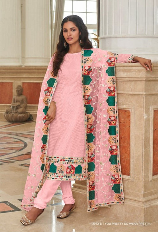 Anaita Baby Pink Faux Georgette Plazzo Suit With Embroidery & Sequins Work