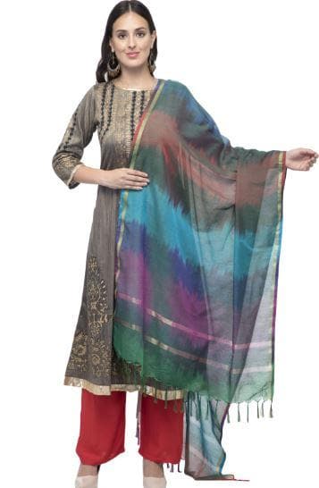 A R Silk Women's Katan Silk Multi Dye Multi Rainbow Regular Dupatta | Grab2Buy
