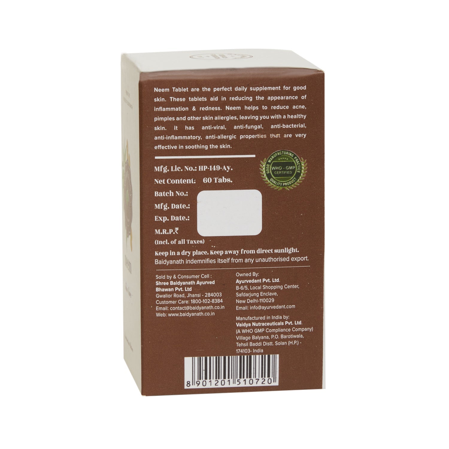 Baidyanath Jhansi Ayurvedant Neem Tablets - Grab2buy