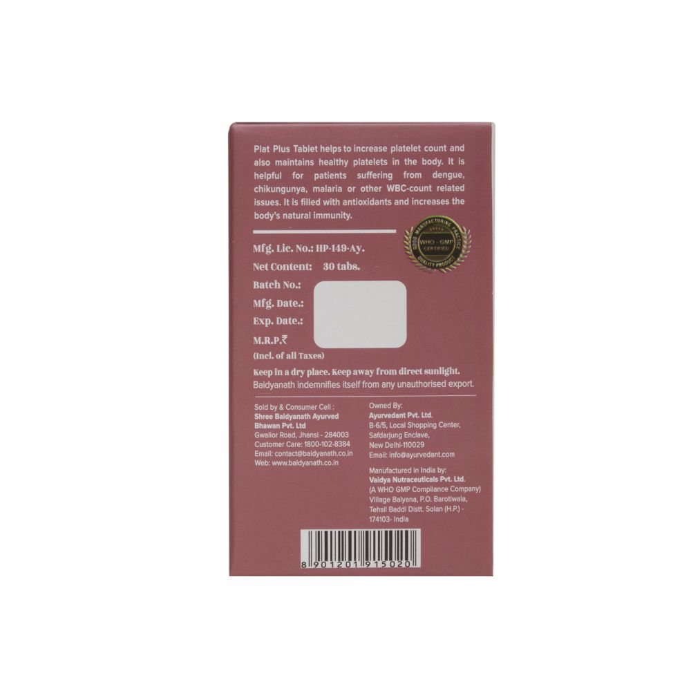 Baidyanath Jhansi Ayurvedant Plat Plus Tablets - Grab2buy