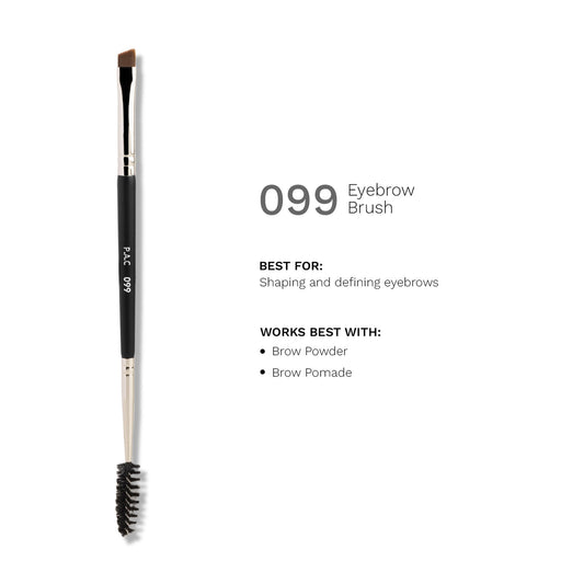 PAC Studio Eyebrow Brush 099 -Angular Eyebrow Brush with Spoolie, Precise Tip for Filling & Sculpting Brows
