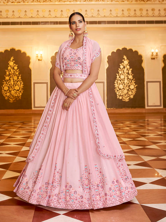 Myra Pink Gorgette Embroidered Designer Lehenga Choli
