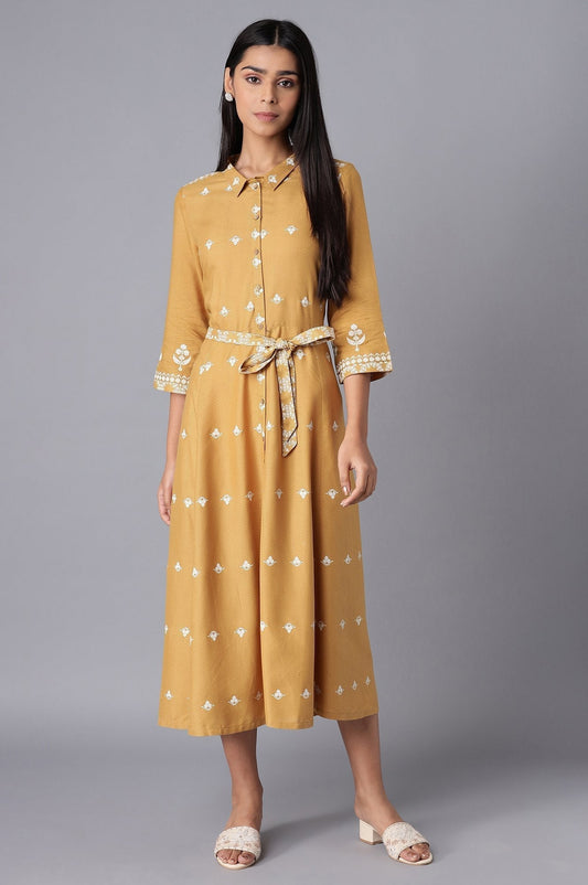 W for Woman Yellow Flared Panelled Dress Grab2Buy WforWoman Grab2Buy