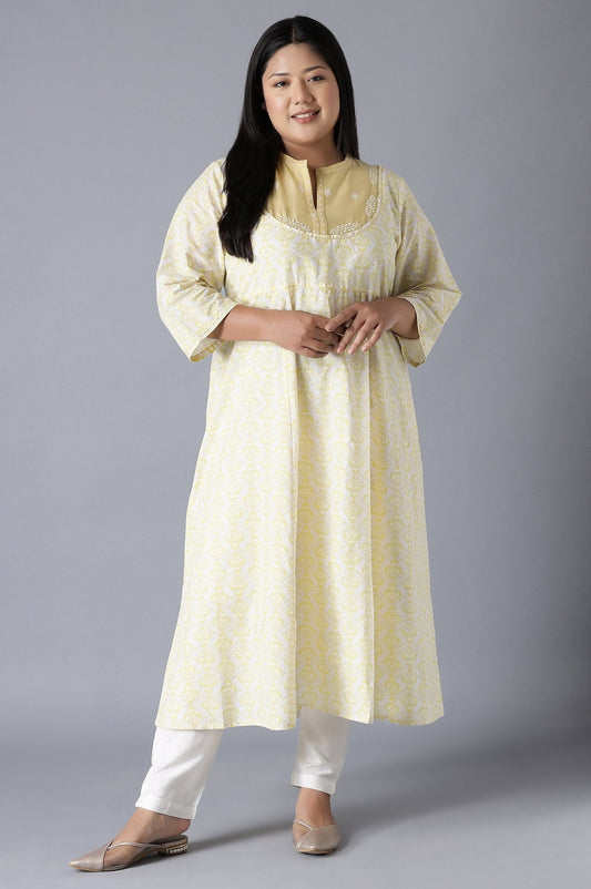 W for Woman Pale Yellow Long Dress with Embroidery