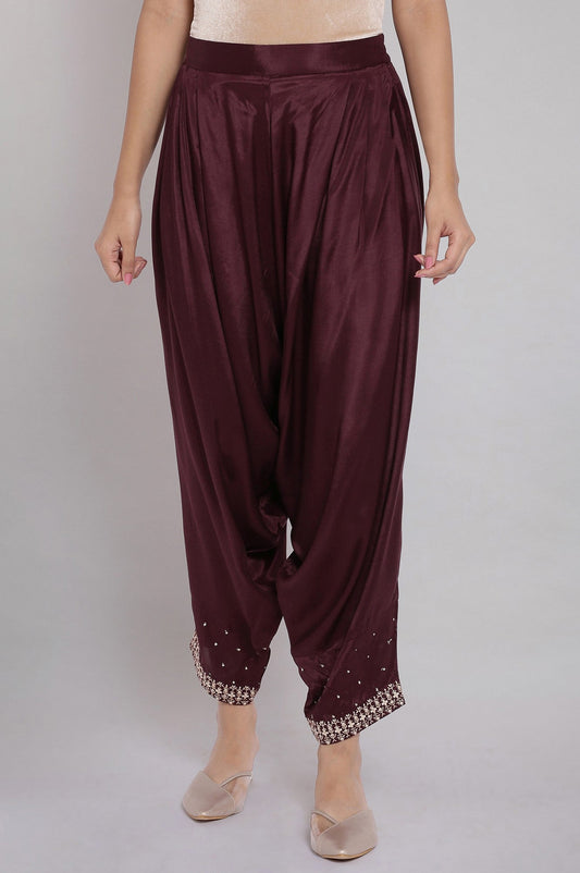 W for Woman Wine Solid Draped Pants Grab2Buy WforWoman Grab2Buy