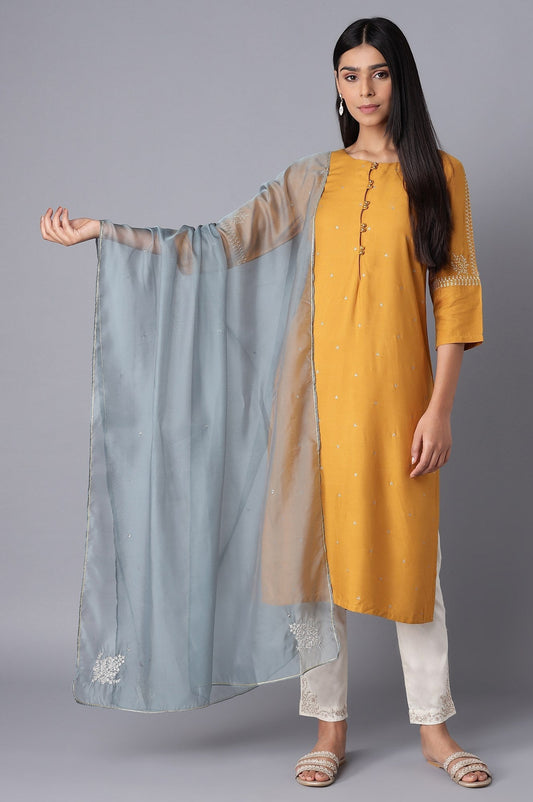 W for Woman Blue Embroidered Organza Dupatta