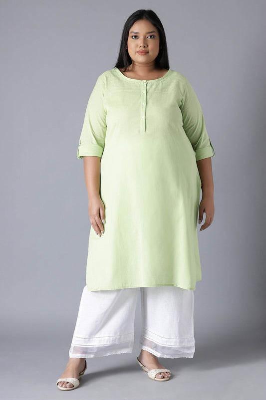 W for Woman Green Round Neck Solid kurta
