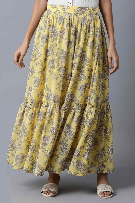 W for Woman Yellow Georgette Tiered Skirt