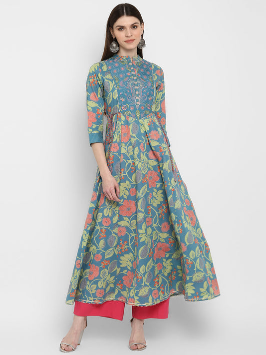 NOZ2TOZ Women Turquoise Blue Anarkali Kurta (1pc Set)