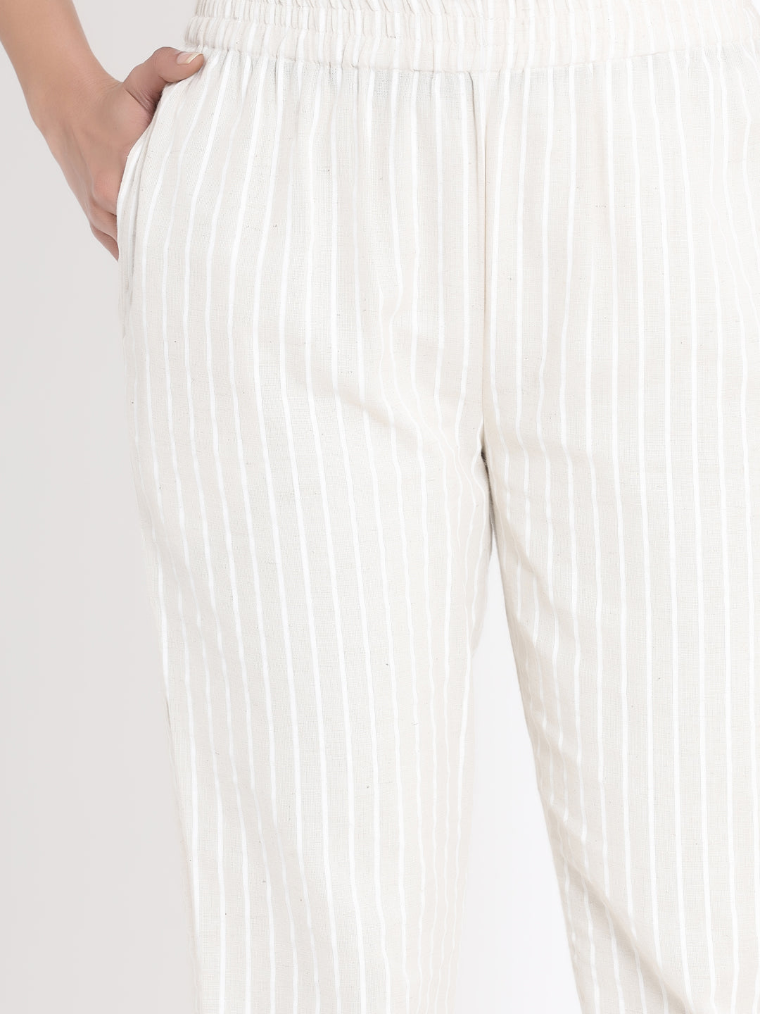Juniper Women Natural Cotton Flex Striped Slim Fit Pant/Slim Pant - Grab2buy