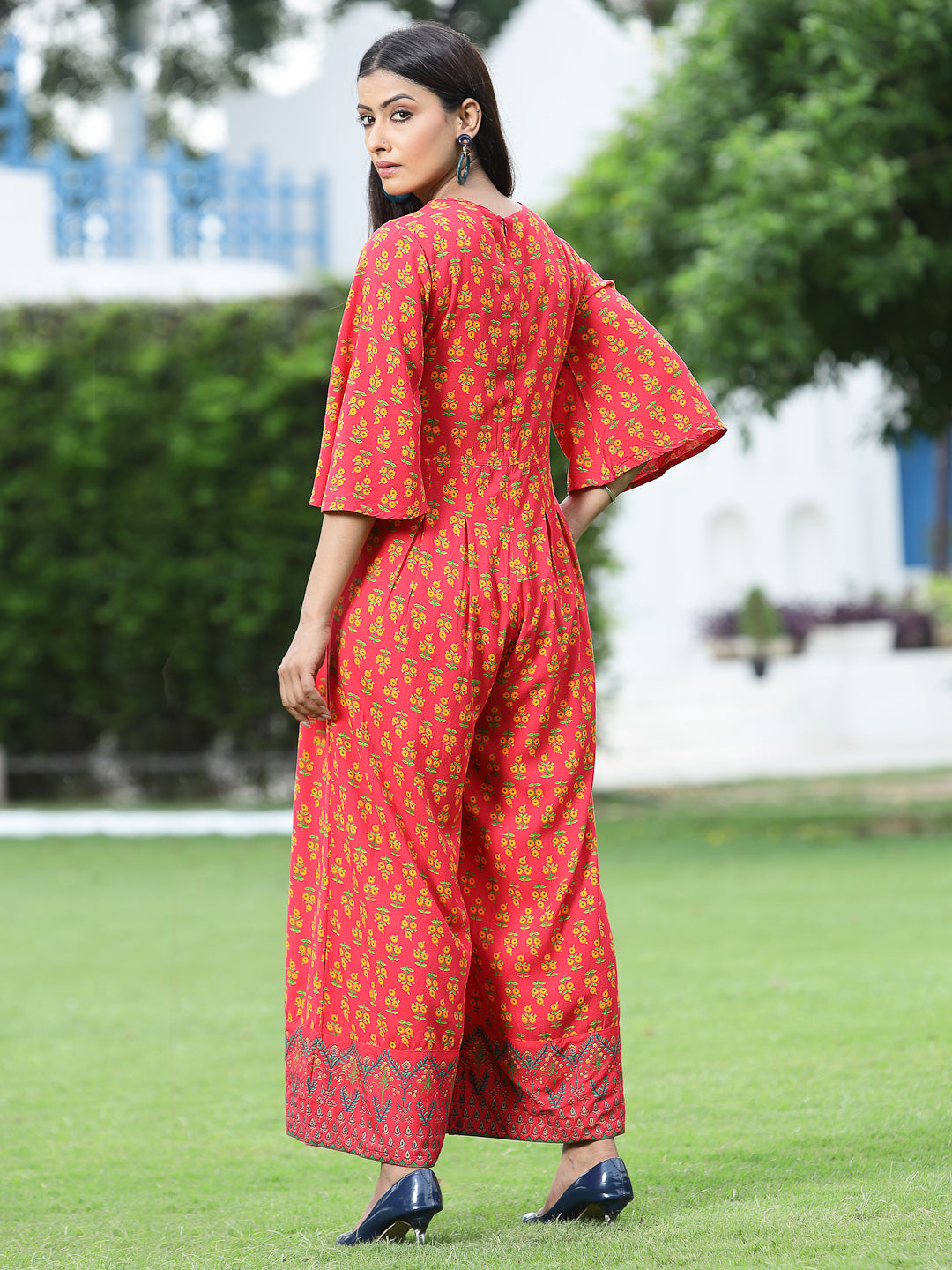 Juniper Women Coral Rayon Printed Regular Jumpsuit - Grab2buy
