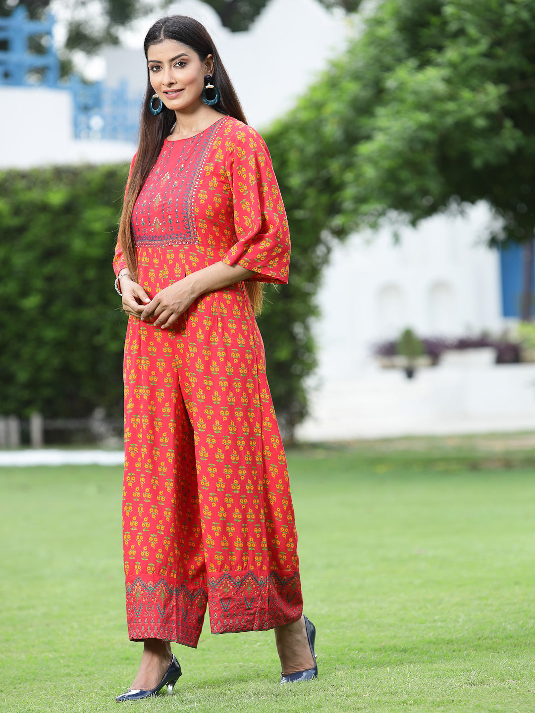 Juniper Women Coral Rayon Printed Regular Jumpsuit - Grab2buy