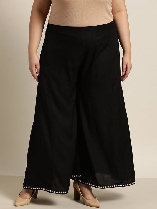 Juniper Women`s Black Rayon Daily Wear Solid Flared Palazzo