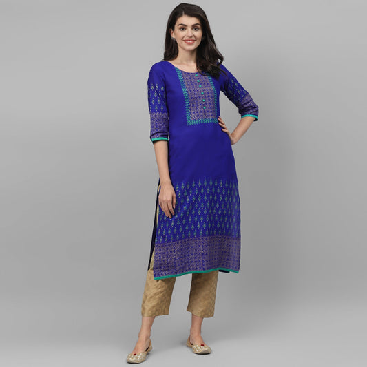 Maai Rayon Hand Printed Kurta Blue