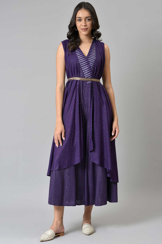 W for Woman Purple Gillet Jumpsuit With Embellished Belt