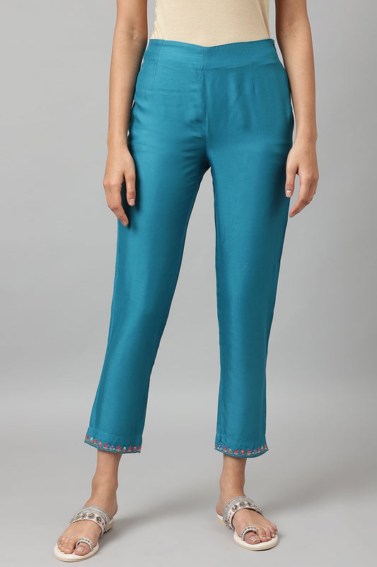 W for Woman Teal Embroidered Slim Pants