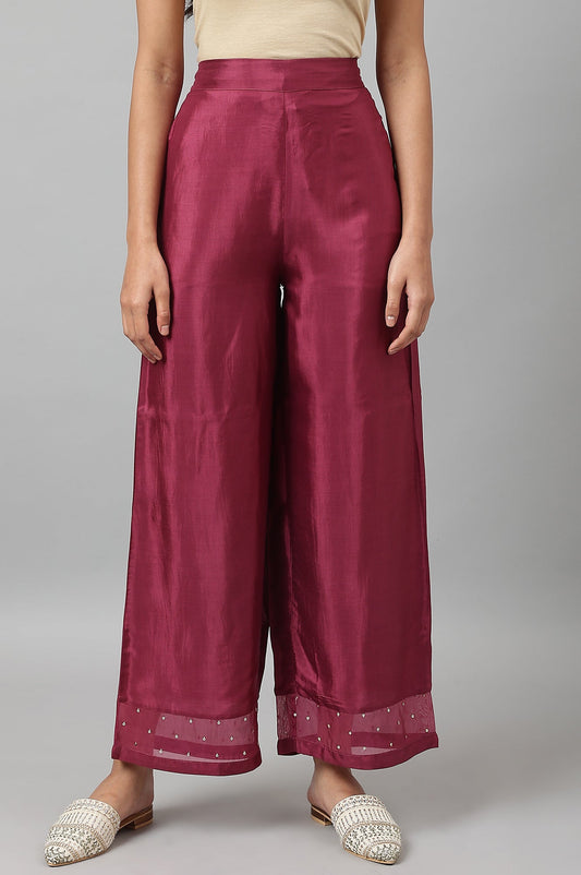 W for Woman Purple Shantung Straight Parallel Pants