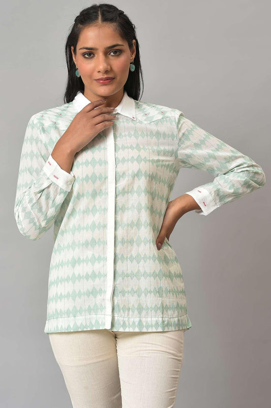 W for Woman White And Green Dobby Textured Shirt Grab2Buy WforWoman Grab2Buy