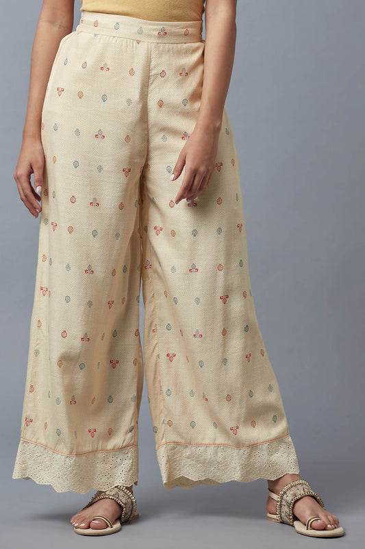 W for Woman Ecru Printed Parallel Pants