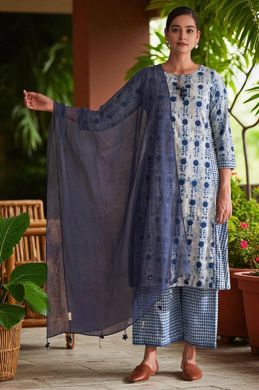W for Woman Folksong By W Dark Blue Solid Kota Drape