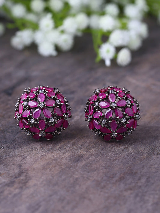 Shoshaa Maroon & Gunmetal-Toned Circular Studs - Grab2buy