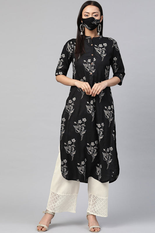 Juniper Women's Black Rayon Slub Bandhani Straight Kurta | Grab2Buy
