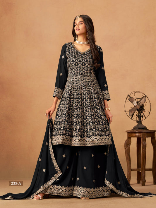 Anaita Black Faux Georgette Plazzo Suit With Heavy Embroidery Work