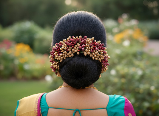 Gold & Maroon Bridal Hair Gajra Grab2Buy Mokshi Collections Grab2Buy