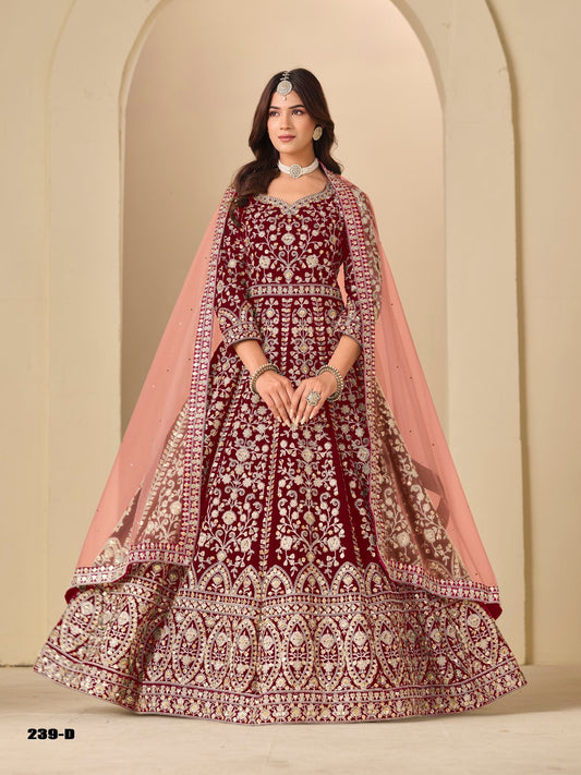 Anaita Red Velvet Anarkali Suits With Heavy Embroidery Work