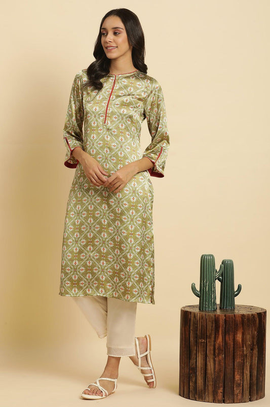 W for Woman Pistachio Green Japanese Satin Festive Kurta