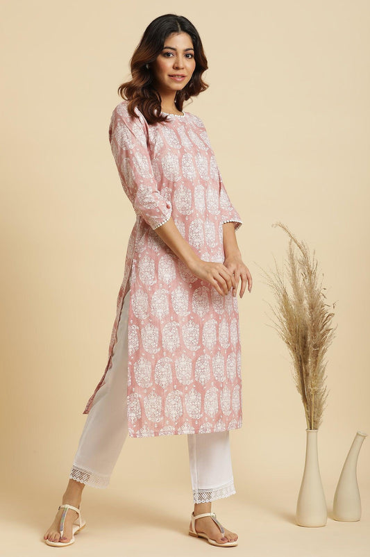 W for Woman Pink Paisley Printed Cotton Kurta