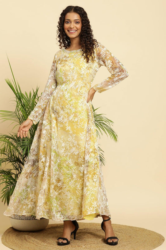 W for Woman Yellow Self-Designed Flared Dress Grab2Buy WforWoman Grab2Buy