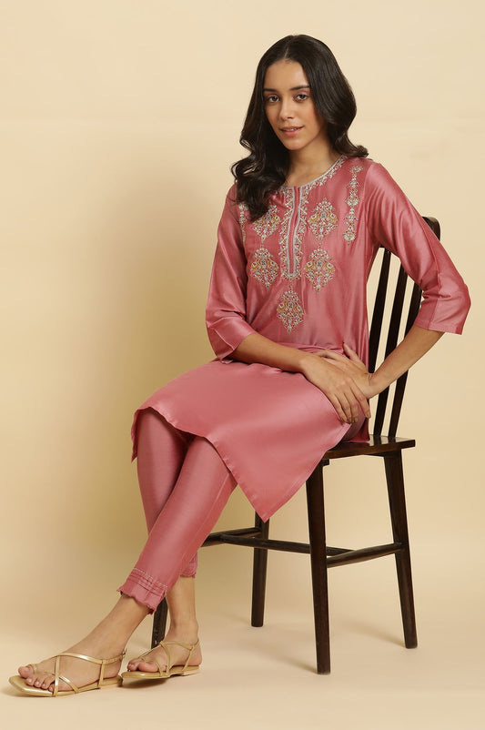W for Woman Pink Embroidered Relaxed Fit Kurta