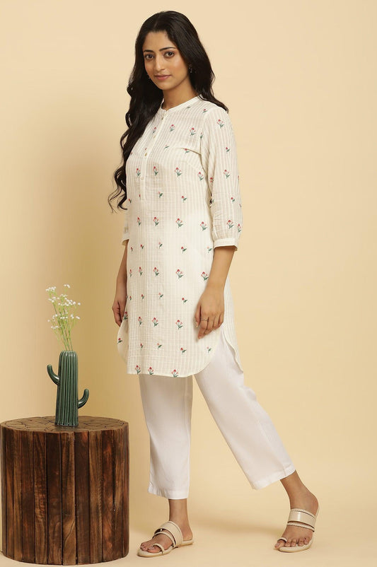 W for Woman White Embroidered Contemporary Tunic