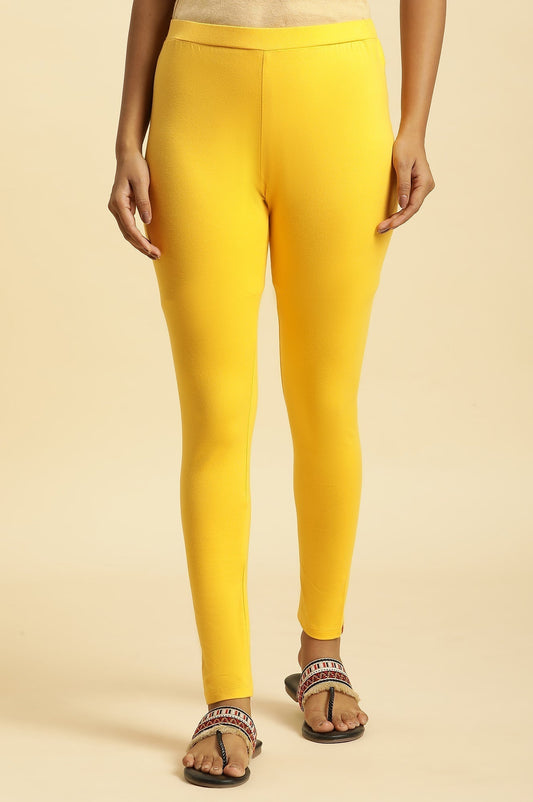 W for Woman Yellow Cotton Jersey Lycra Tights Grab2Buy WforWoman Grab2Buy