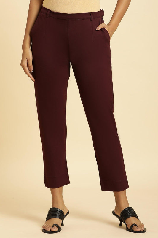 W for Woman Wine Slim Fit Elasticated Western Pants Grab2Buy WforWoman Grab2Buy