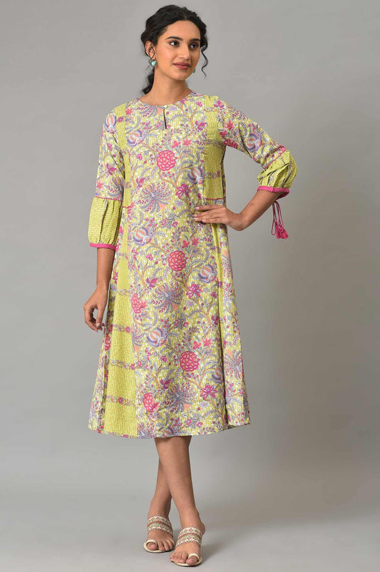 W for Woman Green Printed Godget Plu Size Summer Dress