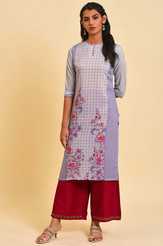W for Woman Purple Print Mix Straight Summer Kurta