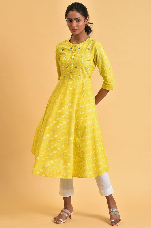 W for Woman Yellow Cotton Flared Summer Dress Grab2Buy WforWoman Grab2Buy