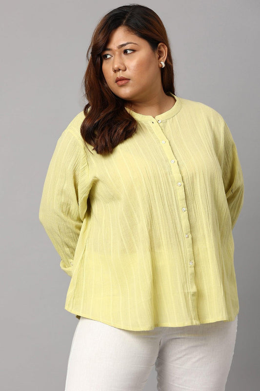 W for Woman Celery Green Mandarin Collar Plus Size Top