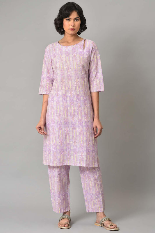 W for Woman Purple Paisley Printed kurta And Pants Co-Ord Set