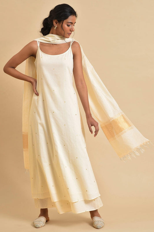 W for Woman Ecru Slip kurta Set With Inner